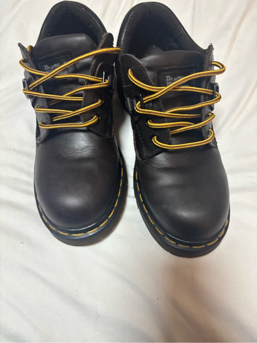 Dr. Martens Brown crazy horse Leather Work-Style Shoes with Yellow Accents